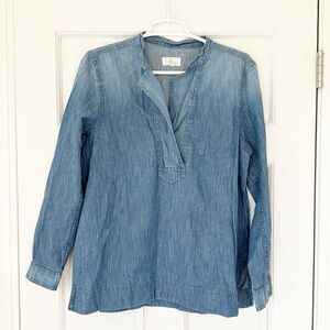 LOU & GREY shirt size M blue chambray denim longsleeve popover linen cotton